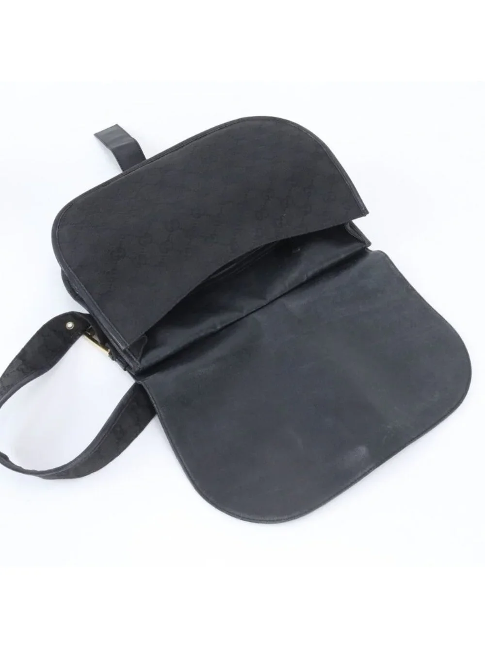 Gucci GG Canvas Flap Leather Shoulder Bag Hand Black